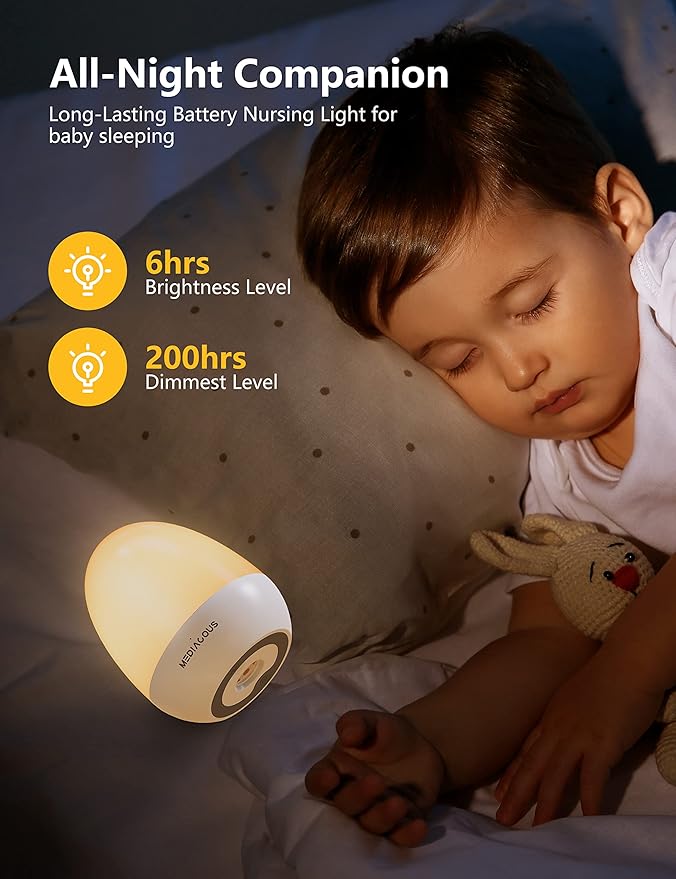 MediAcous Night Lights for Kids Room, Egg Light for Nursery with Stable Charging Pad, Dimmable Baby Night Light with 1H Timer & Touch Control, ABS+PC LED Egg Night Light for Breastfeeding, Up to 200H