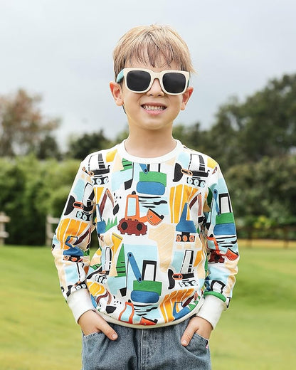 BeiVSlley Toddler Boys 3 Pack Cotton Pullover Crewneck Sweatshirt Long Sleeve Cartoon Shirt Sweaters Tops