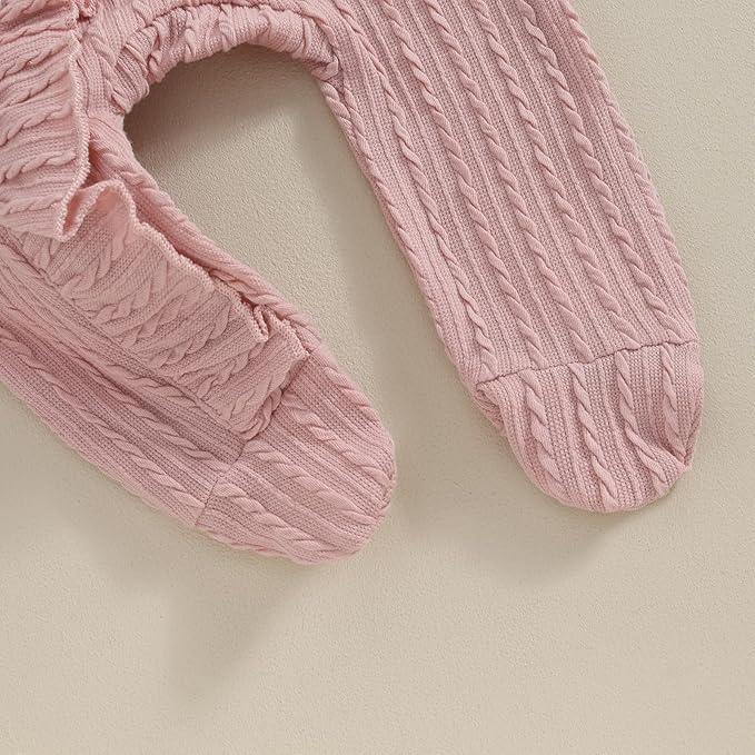 Newborn Baby Girl Fall Winter Outfits Clothes Knit Jumpsuit Ruffle Romper Newborn Coming Home Outfit for Baby Girl