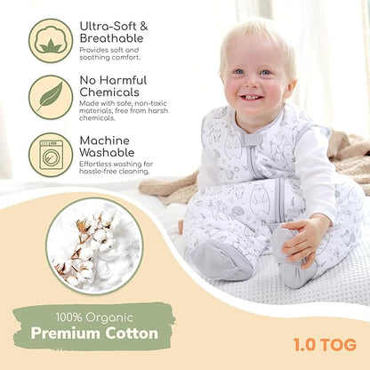 Mama Cheetah Toddler Sleep Sack with Feet in 1.0 Tog Organic Cotton for Boys and Girls, Baby Sleep Bag with Legs and 2-Way Zipper, Early Walker Medium