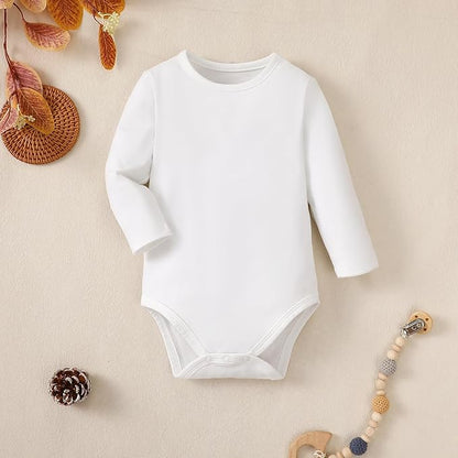 ROMPERINBOX Long Sleeve Onsies Girl 3 Pack Knitted Solid Baby Crew Neck Bodysuit Multicolors 0-24 Months