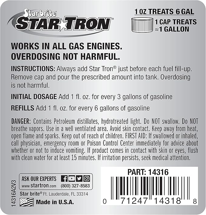 Star Tron Enzyme Fuel Treatment - Small Engine Formula - 16 Oz Treats up to 96 Gals, Gas Additive Rejuvenates & Stabilizes Old Gasoline, Cures & Prevents Ethanol Problems, Improves MPG (014316)