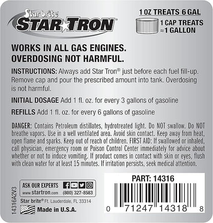Star Tron Enzyme Fuel Treatment - Small Engine Formula - 16 Oz Treats up to 96 Gals, Gas Additive Rejuvenates & Stabilizes Old Gasoline, Cures & Prevents Ethanol Problems, Improves MPG (014316)