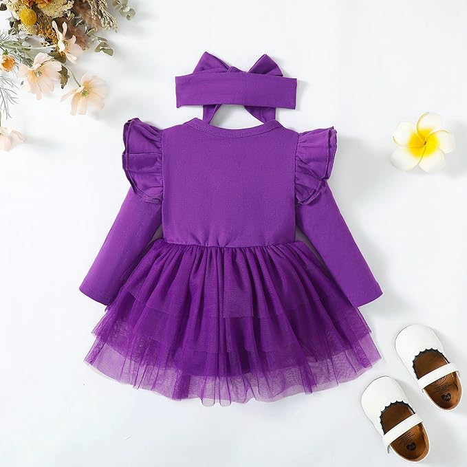 Baby Girl Clothes Infant Ruffle Sleeve Romper Dress Newborn Solid Tutu Skirt Sets Jumpsuit Headband Outfit