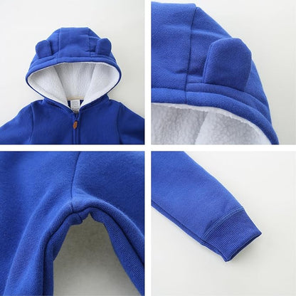 Baby Hoodie Sherpa Lined Zip up Light Fleece Jacket Solid Bear Coat Fall Winter 3-24 M