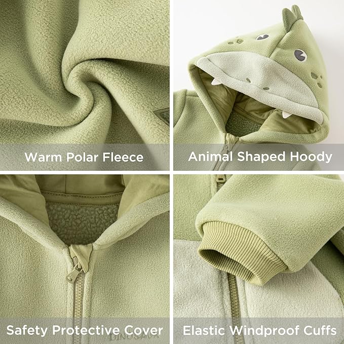 DAVE&BELLA Animal Jumpsuit for Baby Boy Girl, Hooded Winter One-Piece Romper Zip Up Fleece Infant Bodysuit with Snap Closure