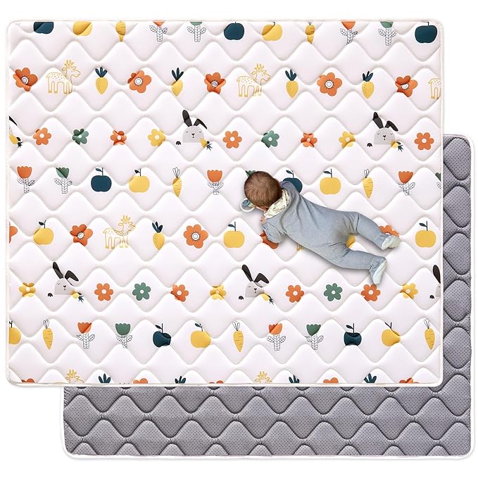 Odorless Premium Foam Baby Play Mat 59" x 59", Soft Microfiber Fabric Crawling Mat for Floor- Comfortable and Hypoallergenic, Non-Slip Cushioned Floor Playpen mat for Infants,Babies,Toddlers