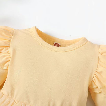 Baby Girl Clothes Infant Ruffle Sleeve Romper Dress Newborn Solid Tutu Skirt Sets Jumpsuit Headband Outfit