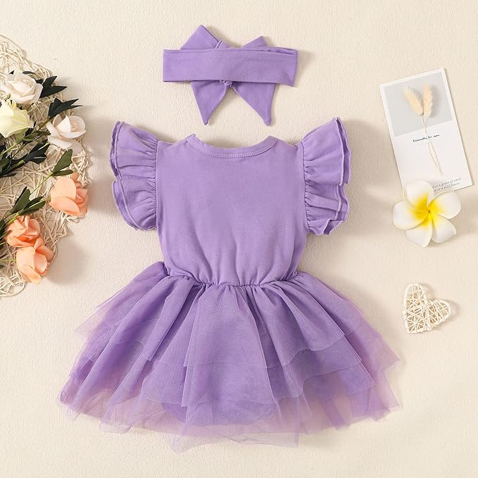 Baby Girl Clothes Infant Ruffle Sleeve Romper Dress Newborn Solid Tutu Skirt Sets Jumpsuit Headband Outfit