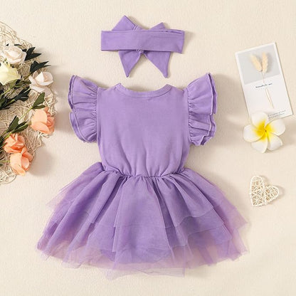 Baby Girl Clothes Infant Ruffle Sleeve Romper Dress Newborn Solid Tutu Skirt Sets Jumpsuit Headband Outfit