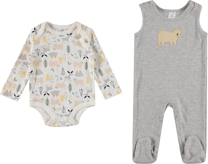 Cudlie baby-boys Infant Boys 2-piece Overall & Long-sleeve Bodysuit Set With Bottom Snaps