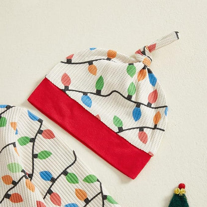 Baby Girl Boy Christmas Outfit Long Sleeve Lights Zipper Footie Romper Cute Newborn Infant Waffle Jumpsuit