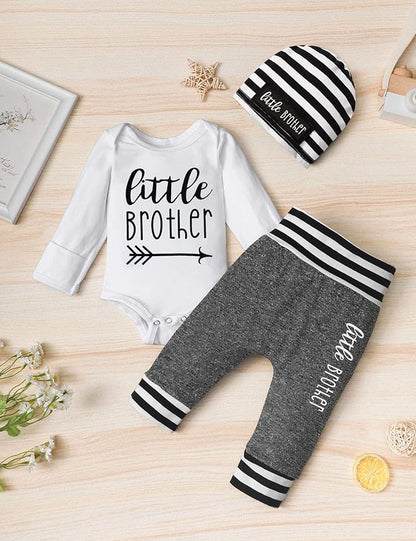 Fommy Newborn Baby Boy Clothes New to The Crew Letter Print Romper+ Pants+Hat 3PCS Outfit