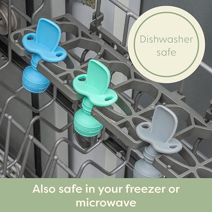 UpwardBaby Silicone Baby Spoons Self Feeding 6 Months - Feeding Essentials, Baby Led Weaning Supplies, BPA Free, Chewable Toddler Utensils with Anti Choke Barrier