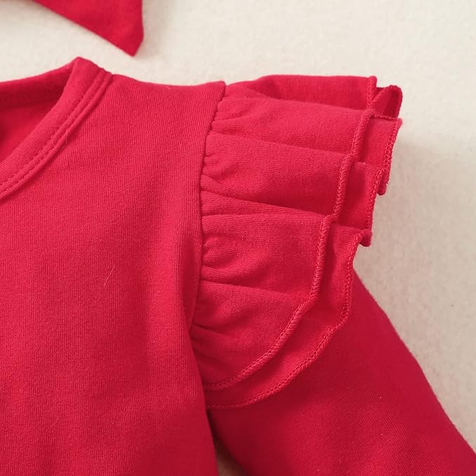 Baby Girl Clothes Infant Ruffle Sleeve Romper Dress Newborn Solid Tutu Skirt Sets Jumpsuit Headband Outfit