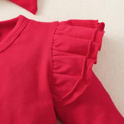 Baby Girl Clothes Infant Ruffle Sleeve Romper Dress Newborn Solid Tutu Skirt Sets Jumpsuit Headband Outfit