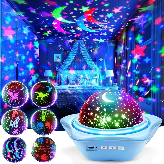 One Fire Night Light for Kids Gifts, 6 Films+78 Lighting Modes Ceiling Star Projector,Rechargeable Night Light Projector,360°Rotion Star Lights for Bedroom Decor,Sensory Toys for Kids Valentines Gifts