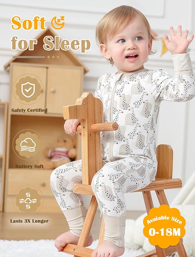 JunNeng Viscose from Bamboo Baby Boy Sleeper with Mitten Cuffs, Footless Soft Zippy Pajamas, Sleep N' Play Romper 0-18 Months