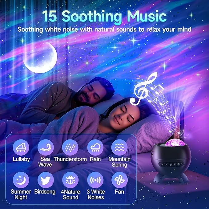 Northern Galaxy Light Projector, 300+Modes & 5 Films Star Projector, 15 White Noise & Bluetooth Moon Galaxy Projector, Valentines Day Gifts, Gifts Star Lights for Ceiling, Bedroom Decor