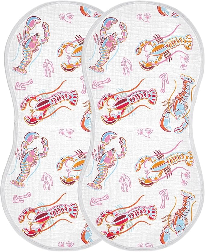 vvfelixl Baby Burp Cloths Sea Life Lobster Baby Newborn Cotton Burping Cloths Set Baby Washcloths 4 Pack