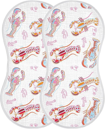 vvfelixl Baby Burp Cloths Sea Life Lobster Baby Newborn Cotton Burping Cloths Set Baby Washcloths 4 Pack