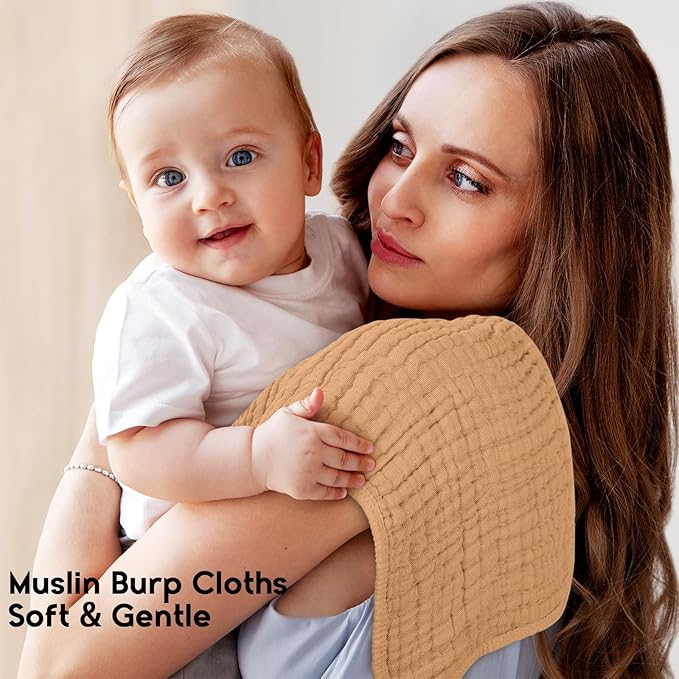 Muslin Burp Cloths for Baby 100% Cotton Burping Cloths for Boys Girls Large 20''X10'' Extra Soft and Absorbent 12 Pack - Gradient Brown