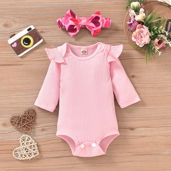 Aalizzwell Preemie Newborn Infant Baby Girls Clothes Ribbed Romper Bodysuit Pants Set Fall Winter Outfits