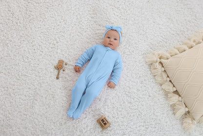 GUISBY Footed Long Sleeve Baby Pajamas with Zipper Cotton Infant Sleepwear