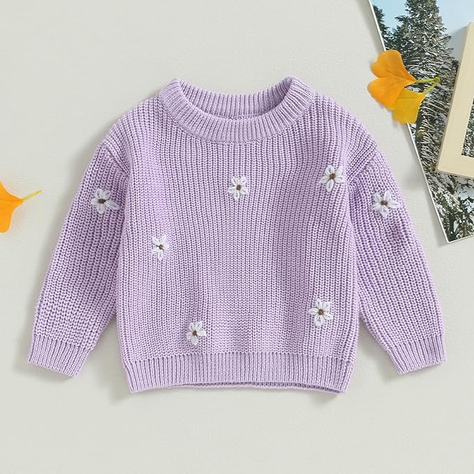 Mubineo Baby Girl Winter Clothes Cute Flower Sweater Crewneck Pullover Long Sleeve Knit Newborn Infant Sweaters