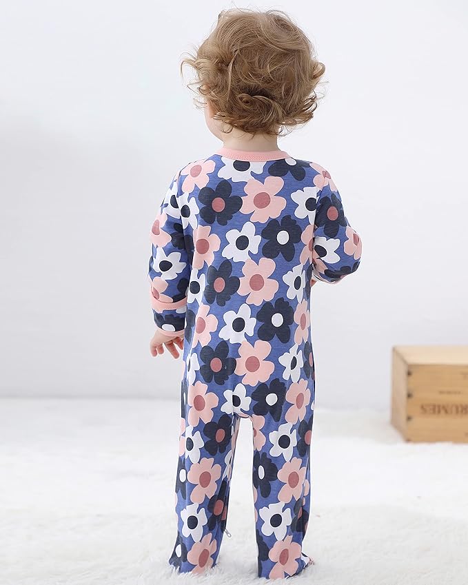 Baby Footed Pajamas with Mitten Cuffs - 3 Pcs Girls Boys Footie Sleeper Newborn, Zipper Footies Sleep 'n Play