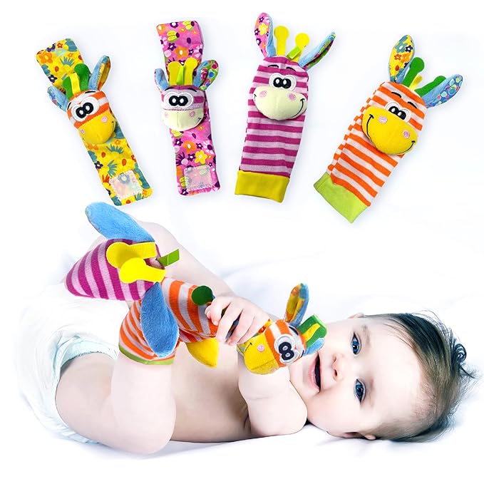 BABY K Foot Finder Socks & Wrist Rattles (Set I) - Newborn Toys for Baby Boy or Girl - Brain Development Infant Toys - Hand and Foot Rattles Suitable for 0-3, 3-6, 6-12 Months Babies