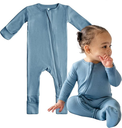 Dreamland Baby Bamboo Viscose Baby Pajamas (0-9 months). Ultra Soft Viscose Sleepers with 2-Way Zipper, Mitten & Foot Cuffs