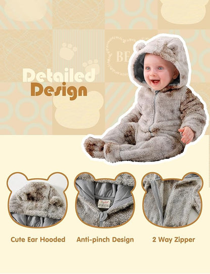 Jimonda Baby Tie Dye Snowsuit Winter Fleece Jumpsuit 0-18 Months, 100% Polyester Hooded Romper with Bear Ears for Infant