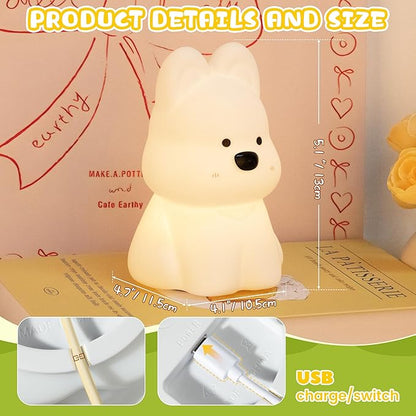 Night Light for Kids, Rechargeable Dimmable Silicone LED Nightlight with 7 Colors, Baby Nursery Night Lamp, Touch Squishy Lamp, Cute Gifts for Girls, Boys, Toddler Room Decor, Dog