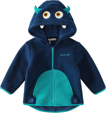 DAVE&BELLA Toddler Fleece Jacket, Baby Boys Girls Animal-shaped Hooded Zipper Long Sleeve Warm Spring Autumn Outerwear Coat