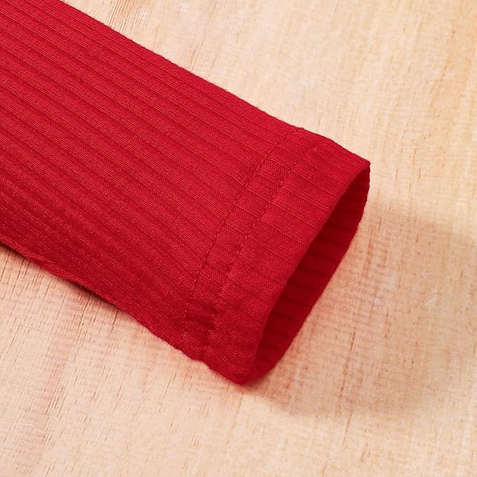 Newborn Christmas Outfit Baby Girl Plaid Romper Dress Infant Ruffle Long Sleeve Ribbed Bodysuit Headband Clothes