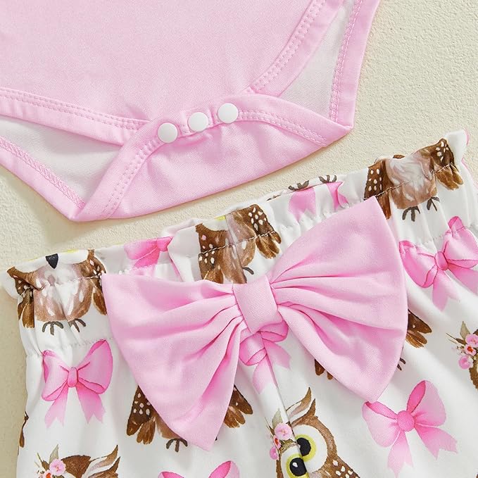 Newborn Baby Girl Clothes Owl Ruffle Long Sleeve Romper Onesie and Casual Pants Winter Spring Outfit Clothing Set