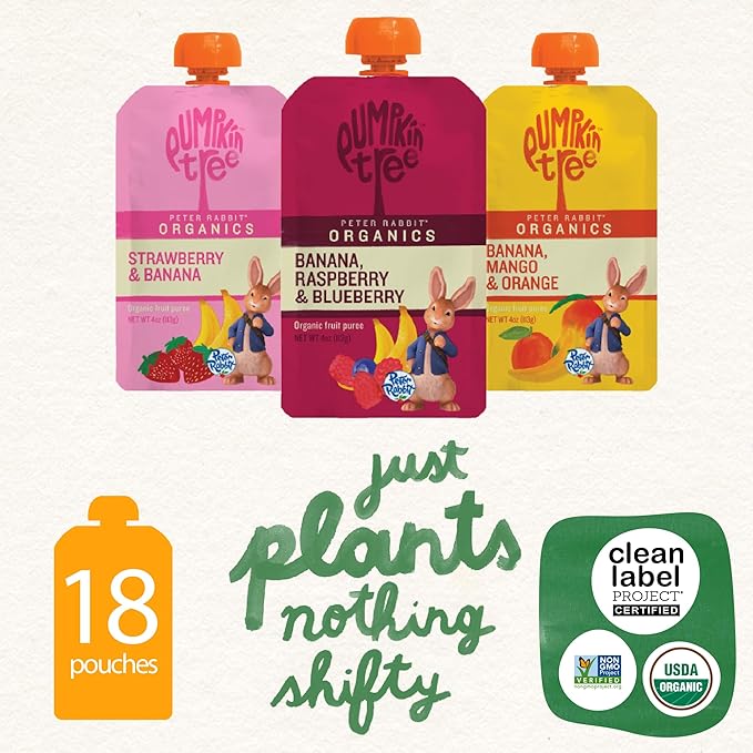 Peter Rabbit Organics Fruit Flavors Variety Pack - Squeezable Snack Pouches 4 oz. (Pack of 18)
