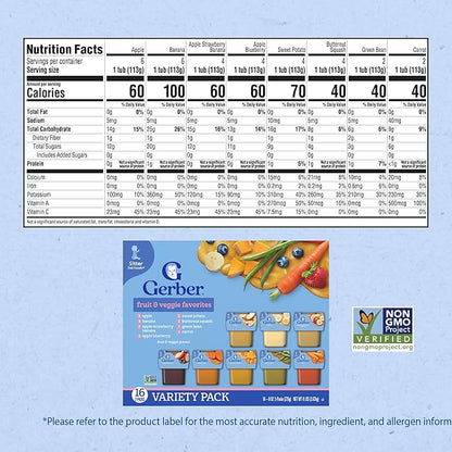 Gerber Baby Foods 2nd Foods Variety Pack, Natural for Baby, Fruit & Veggie Favorites, 8 Ounce (Pack of 32)