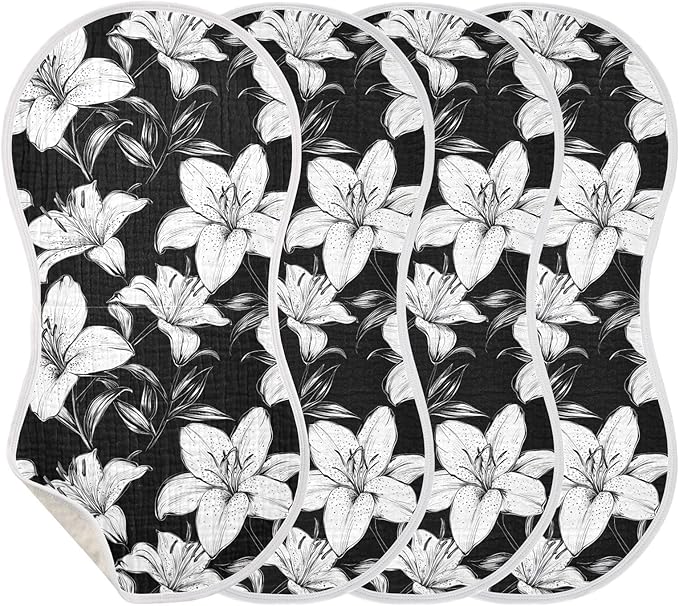 vvfelixl Black White Lily Burp Cloths for Baby Boy Girls Baby Washcloths Burp Rags 1 Pack