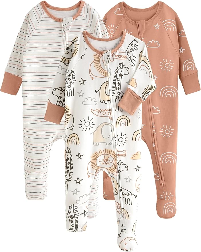 Yoofoss Baby Pajamas 100% Organic Cotton Baby Sleepers for Newborn 0-3 3-6 6-9 Months Boys Girl Clothes 3pcs Footed PJs