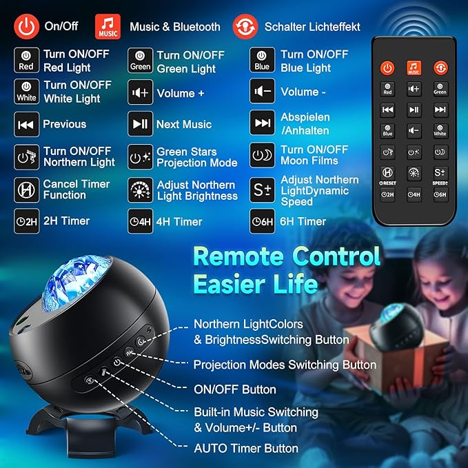 Northern Galaxy Light Projector, 300+Modes & 5 Films Star Projector, 15 White Noise & Bluetooth Moon Galaxy Projector, Valentines Day Gifts, Gifts Star Lights for Ceiling, Bedroom Decor