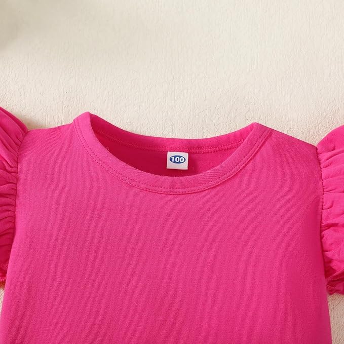 12M-14Y Toddler Baby Girls T Shirt Solid Color Blouse Ruffle Top Cotton Casual Tees Plain Shirt