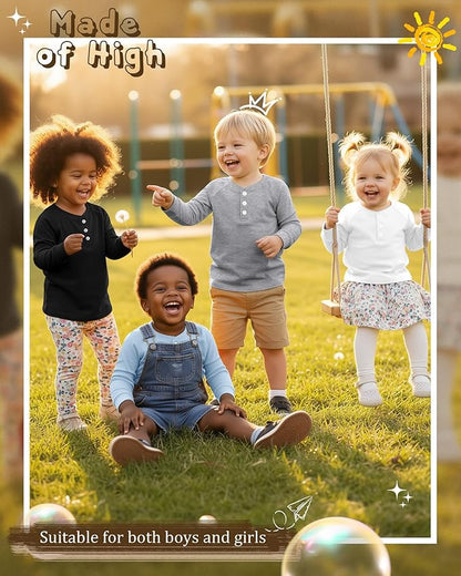 4 Pack Boys' Long Sleeve Shirts Girls' Henley Tees Toddler Baby Knit Casual Tops Kids Fall Clothes Unisex