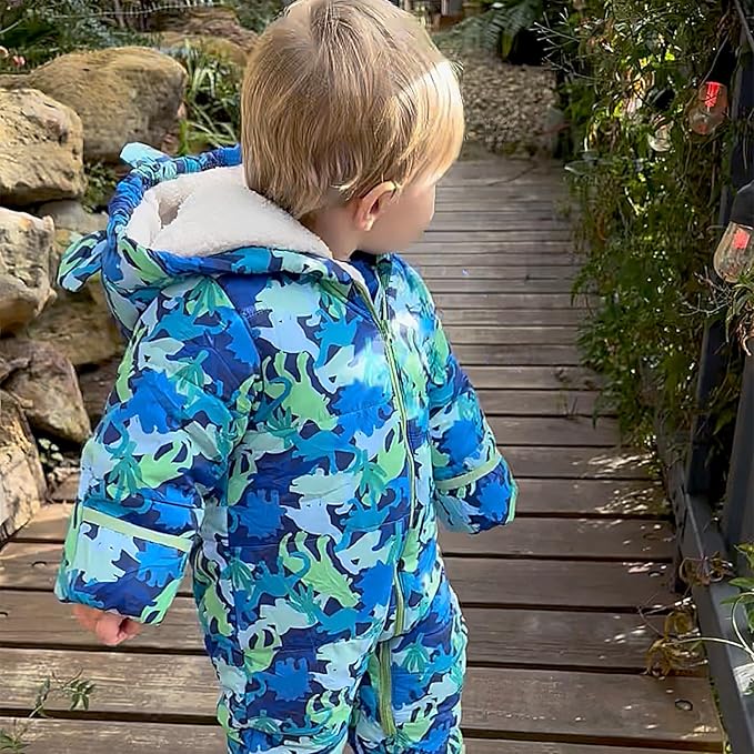 JiAmy Baby Snowsuit Baby Printed Winter Clothes With Flod-Over Girl Boy Hooded Outfits Jumpsuit Coat