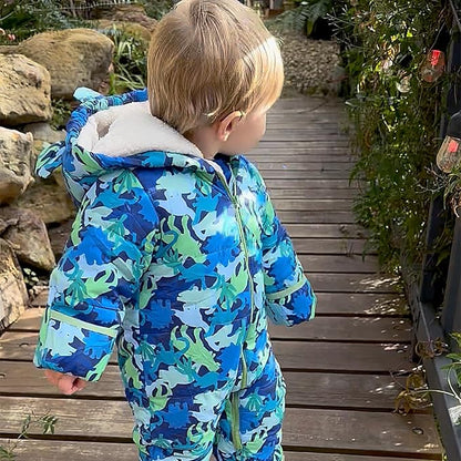 JiAmy Baby Snowsuit Baby Printed Winter Clothes With Flod-Over Girl Boy Hooded Outfits Jumpsuit Coat