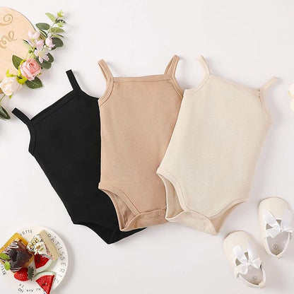 OPAWO Onsies for Baby Girls' Bodysuits 3 Pack Neutral Baby Clothes Spaghetti Strap & Long Sleeve Fall Baby Undershirt 0-2T