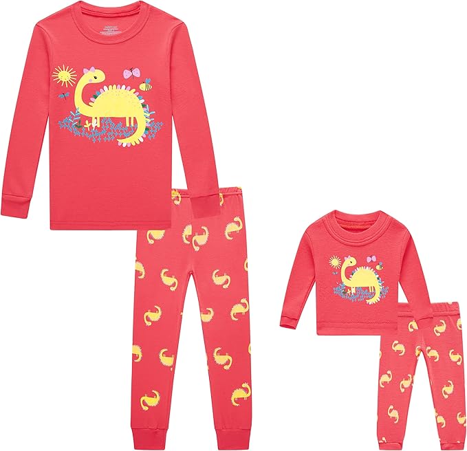 Babyroom Girls Matching Doll&Toddler 4 Piece Cotton Pajamas Toddler Christmas Sleepwear