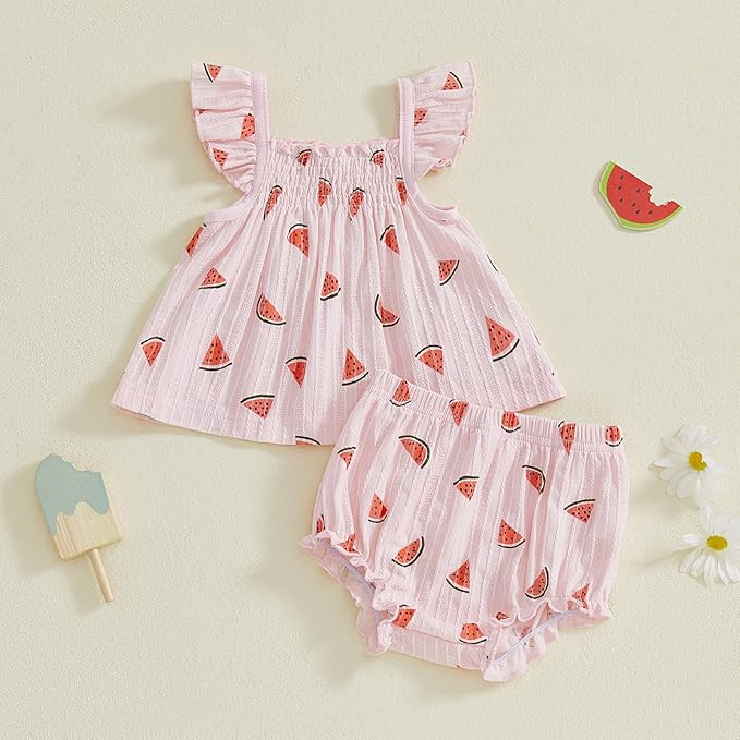 Mubineo Baby Girl Summer Clothes Cute Ruffle Tops Dress Shorts Outfits Set Infant Toddler Shrit Bloomers Princess Outfit