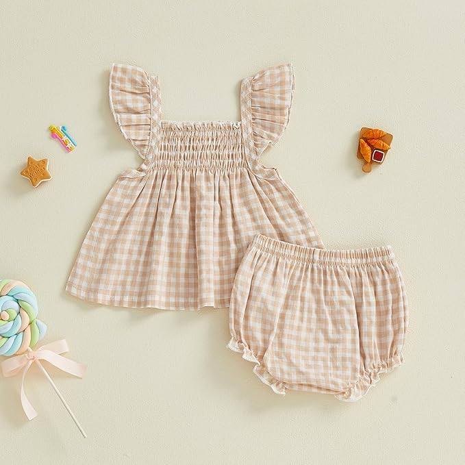 Mubineo Baby Girl Summer Clothes Cute Ruffle Tops Dress Shorts Outfits Set Infant Toddler Shrit Bloomers Princess Outfit